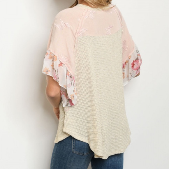 OATMEAL PINK WITH FLOWER TUNIC TOP - Picture 2 of 5